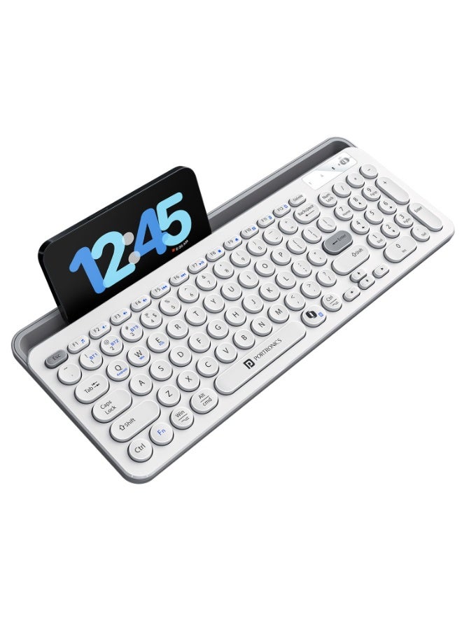 بورترونيكس Portronics Bubble 3.0 Wireless Keyboard with Bluetooth + 2.4 GHz USB Receiver, Rechargeable Battery, Dual Height Adjustment, Multimedia Hotkeys with Numpad, for Laptop, PC, Smartphone, Tablet(White) - Image 1